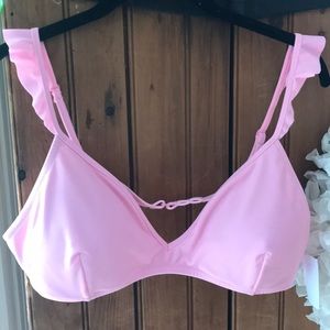 Pink J. Crew bikini top w/ruffle strap. NWT